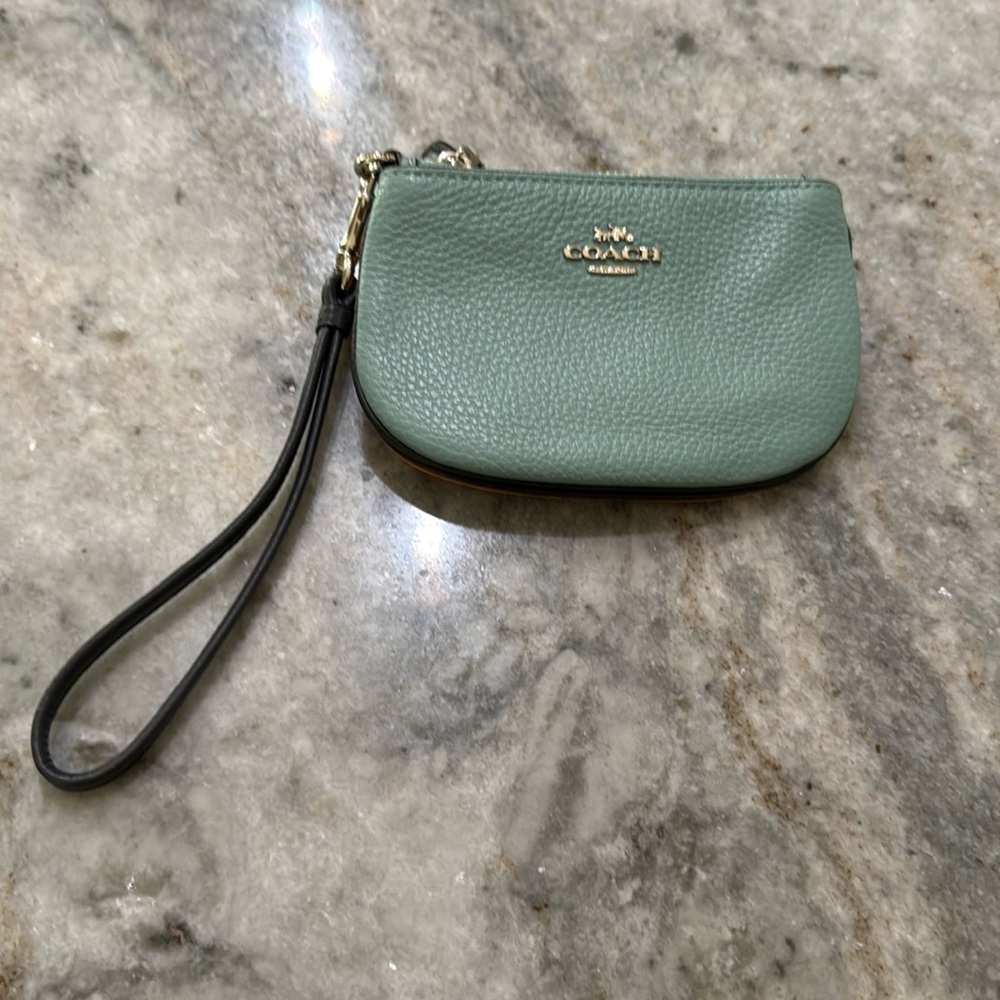 Coach wristlet double compartments for cards, cash or coins